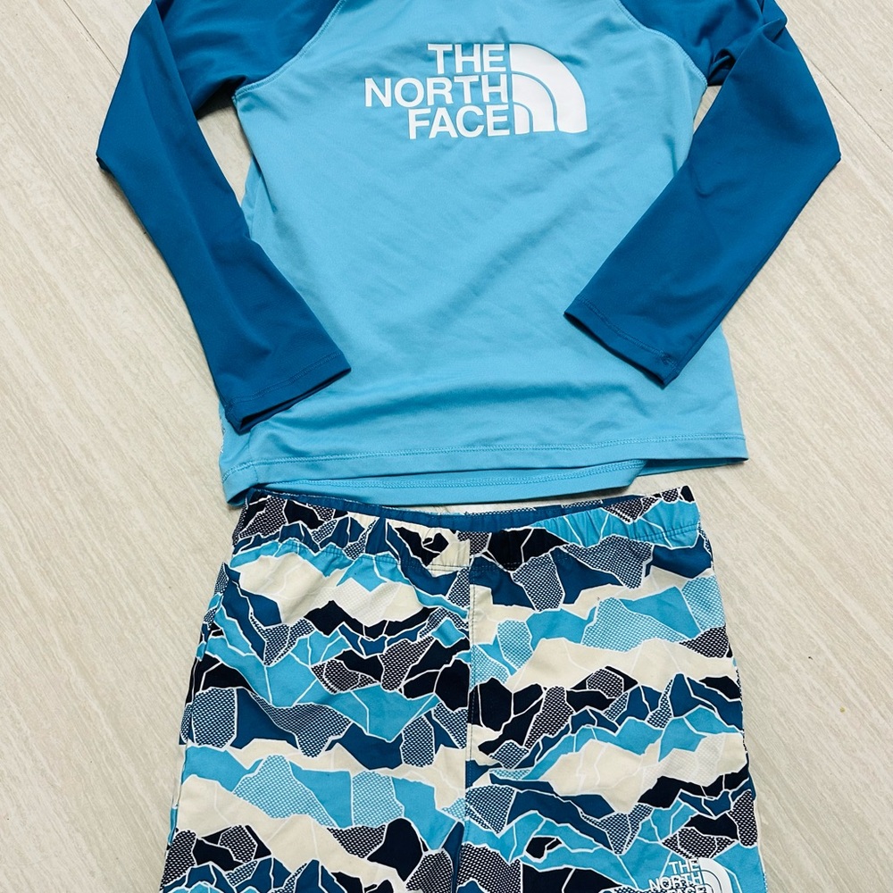 The North Face Boys Blue Rash Guard & Swim Shorts Set